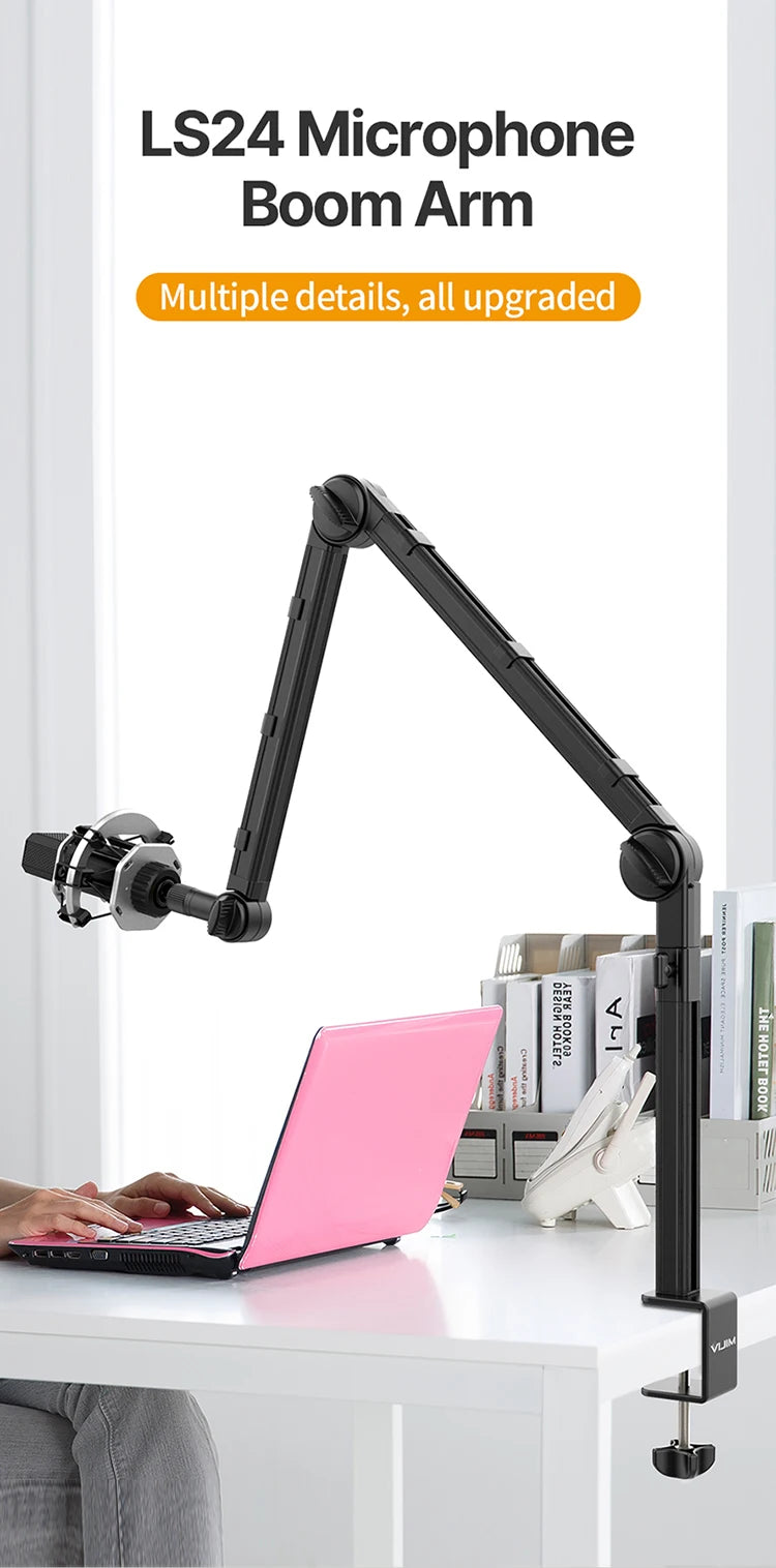 Vijim LS24 LS25 Microphone Boom Arm Stand Heavy Duty Desktop Adjustable DSLR Camera Smartphone Microphone Mount for Blue Yeti
