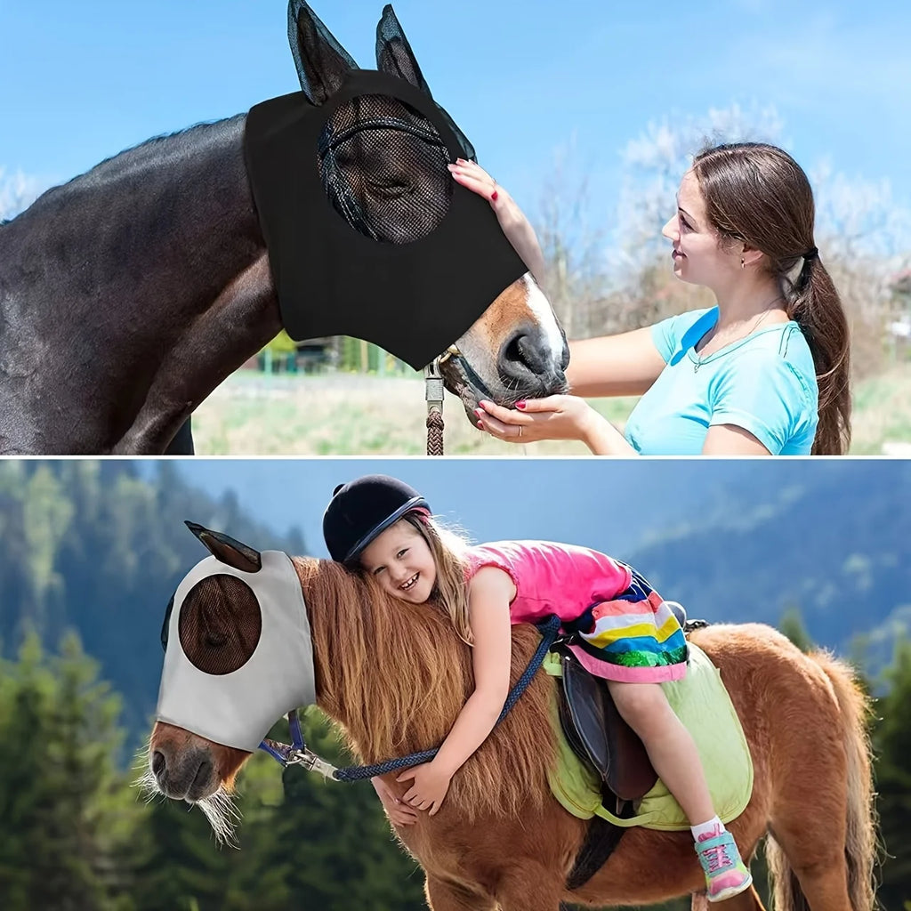 Breathable Horse Face Mask, Comfortable Mesh Horse Fly Mask with Ear Covers, Equestrian Supplies