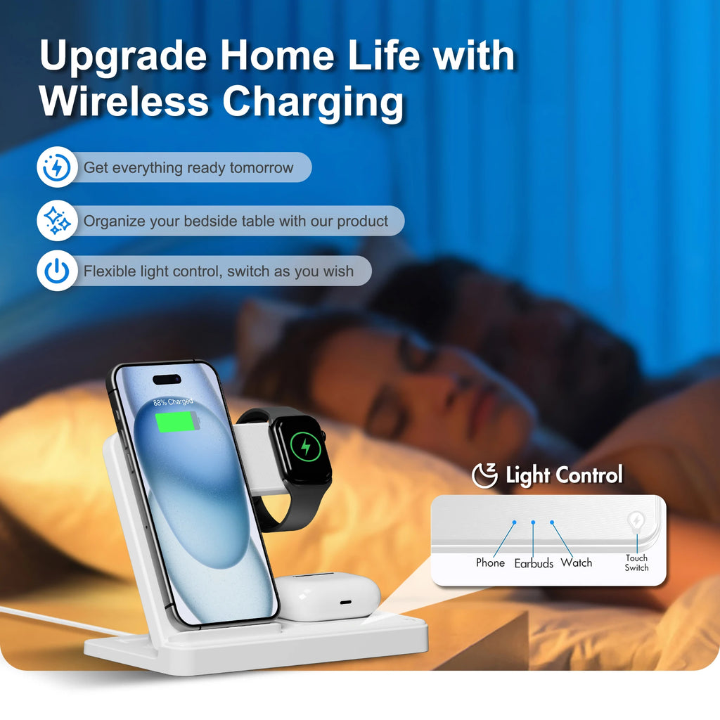 3-in-1 Magnetic Wireless Charger Stand 15W | iPhone + Apple Watch + AirPods Dock