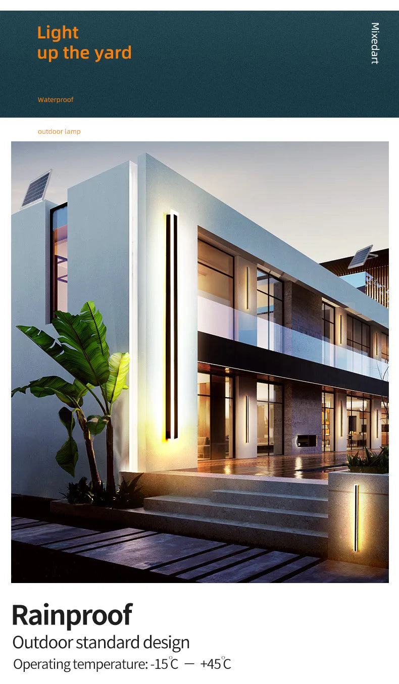 Modern Waterproof outdoor Long Strip LED wall lamps IP65 Aluminum Wall Light Garden porch Sconce Lights 110V 220V wall washer
