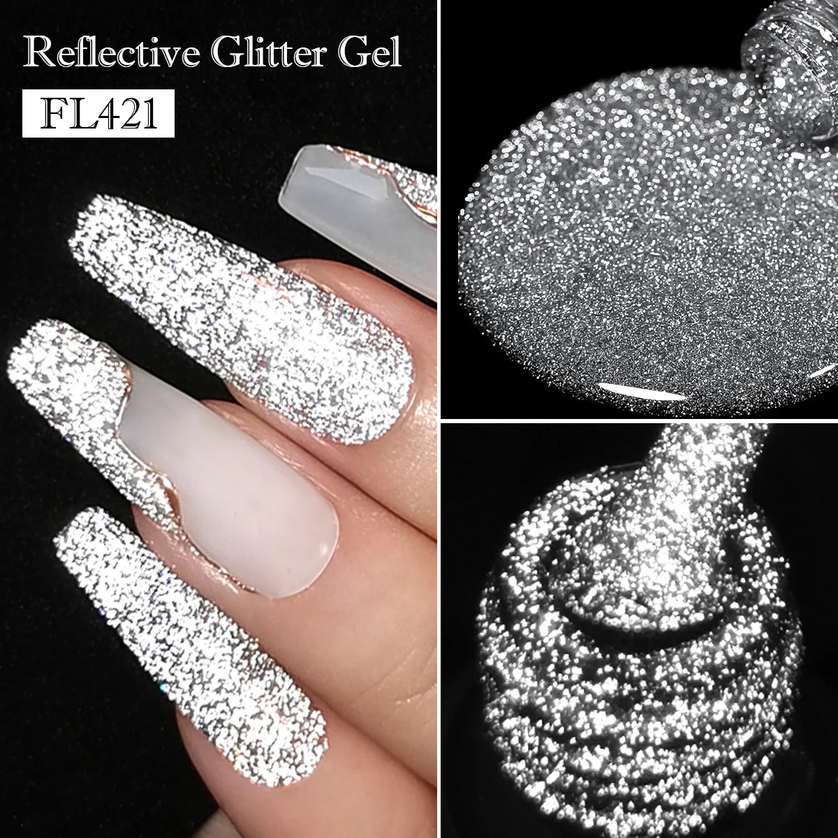 Esmalte Gel Reflectivo Glitter FOUR LILY 7ml | Champagne Oro Plata | UV/LED ✨ - Firu Total Sales