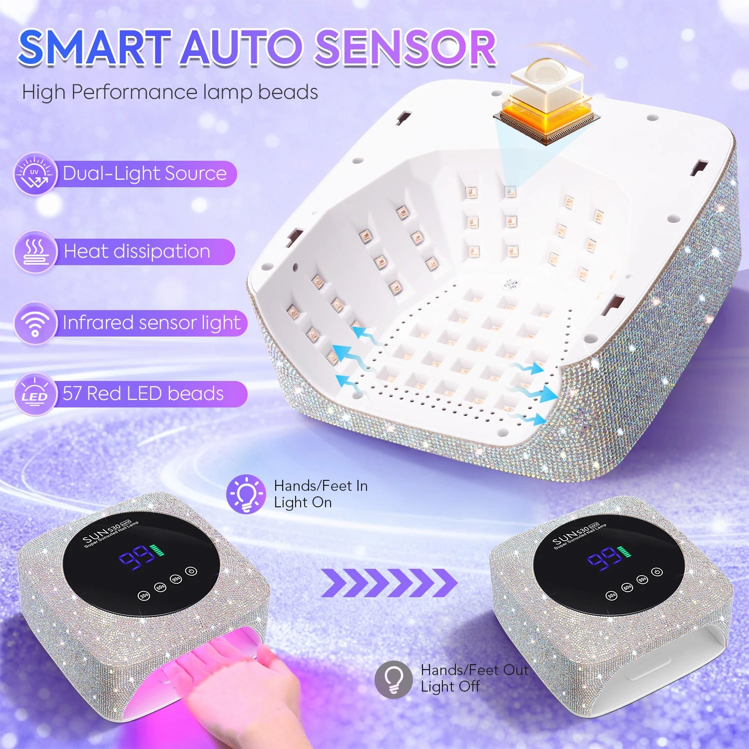 Lámpara UV/LED Recargable 180W DianaBeauty | 57 LEDs | Sensor de Movimiento | Salón - Firu Total Sales