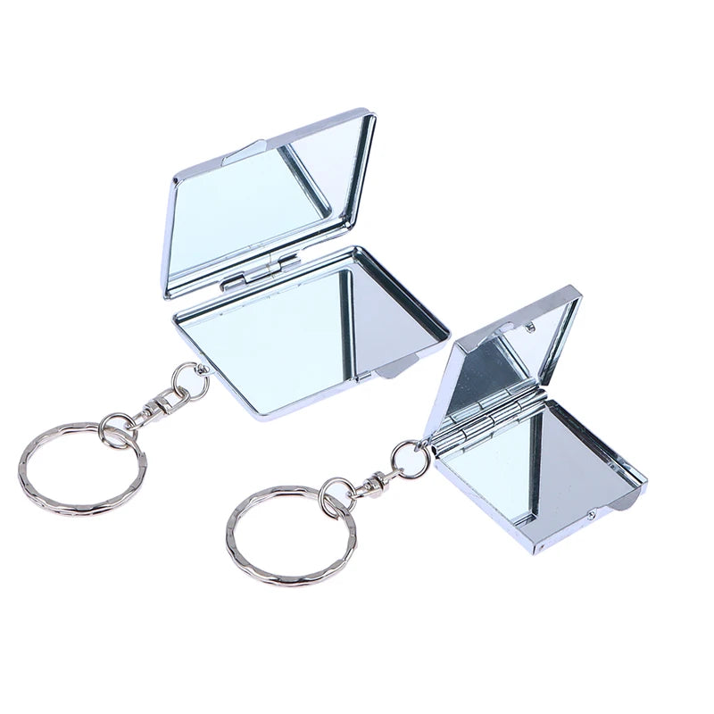 Round Heart Oval Square Shape Double Sided Cosmetic Mirror Metal Folding Keychain Makeup Mini Mirror