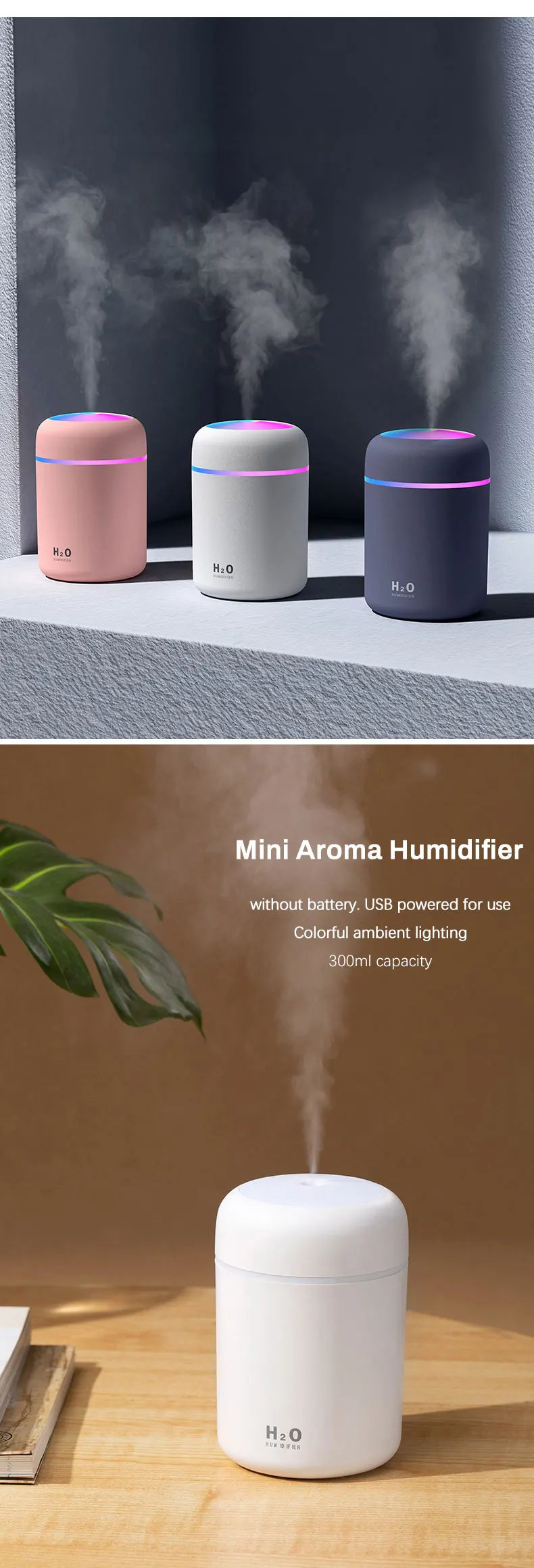 Difusor Aromaterapia 300ML | Purificador de Aire | Luz 7 Colores | Auto y Hogar 🌿