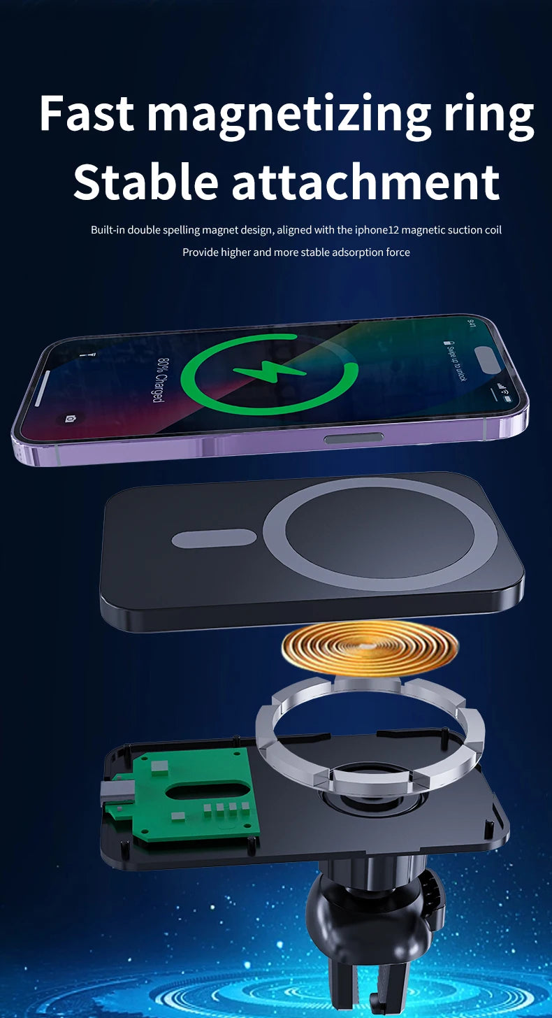 30W Magnetic Car Wireless Charger | MagSafe Compatible | iPhone 12-15 Pro Max