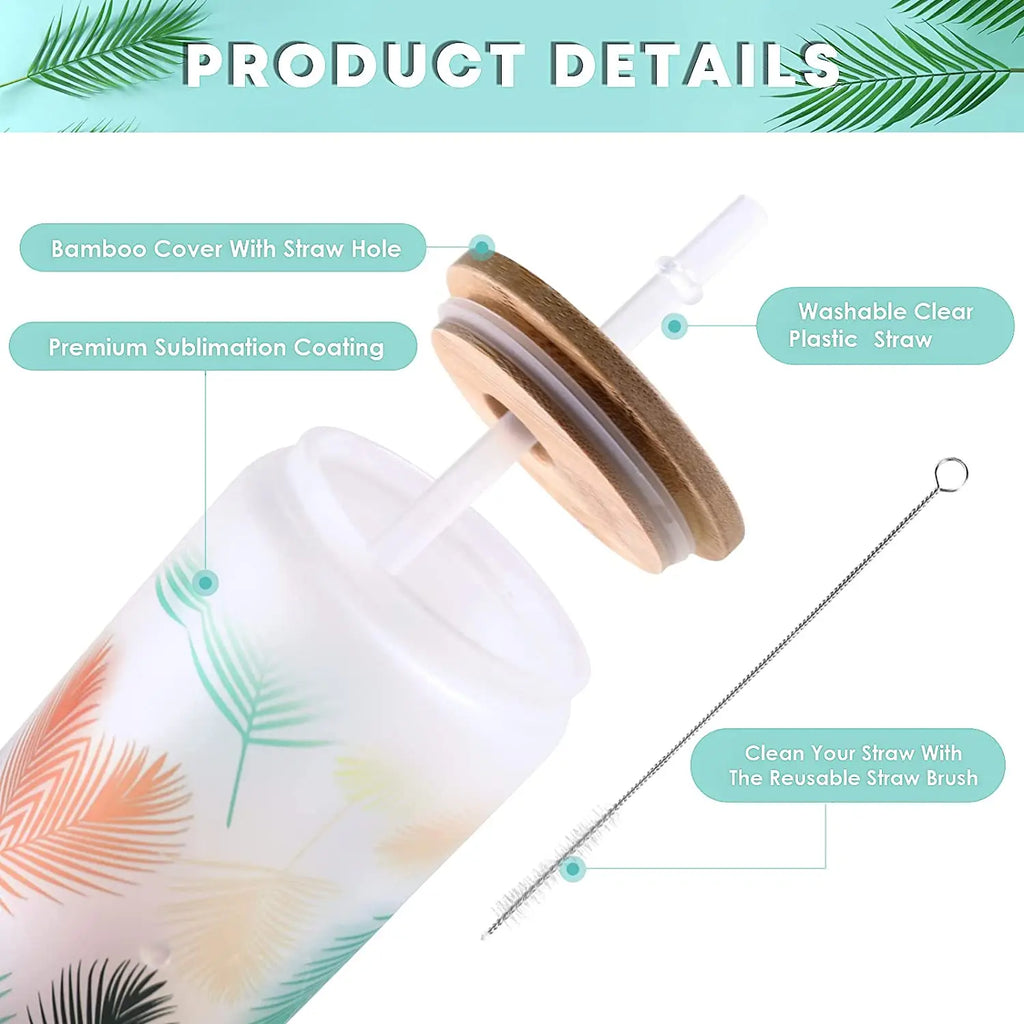 HTVRONT 8-24 Pack Frosted Sublimation Glass With Bamboo Lid Cups With Straws 16OZ Tumbler for Beer, Juice, Soda, Iced Coffee