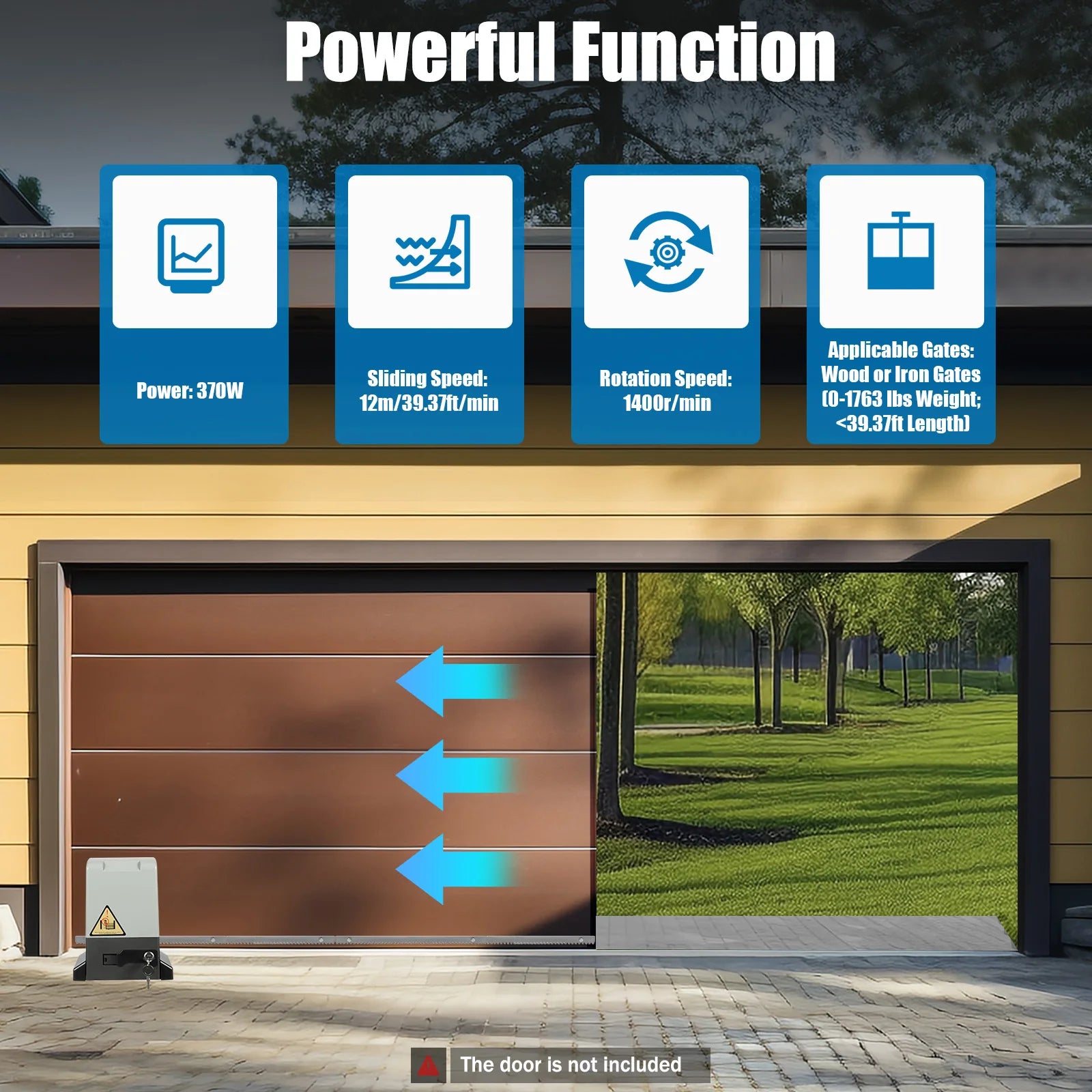 370W 220V Automatic Door Opener Motor Remote Control Door Gear Strip Sliding Gate Drive with 6pcs Gear Racks Security Tool