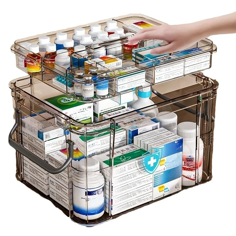 storage box Home plastic first aid box with handle Transparent home emergency tool kit Drug storage box