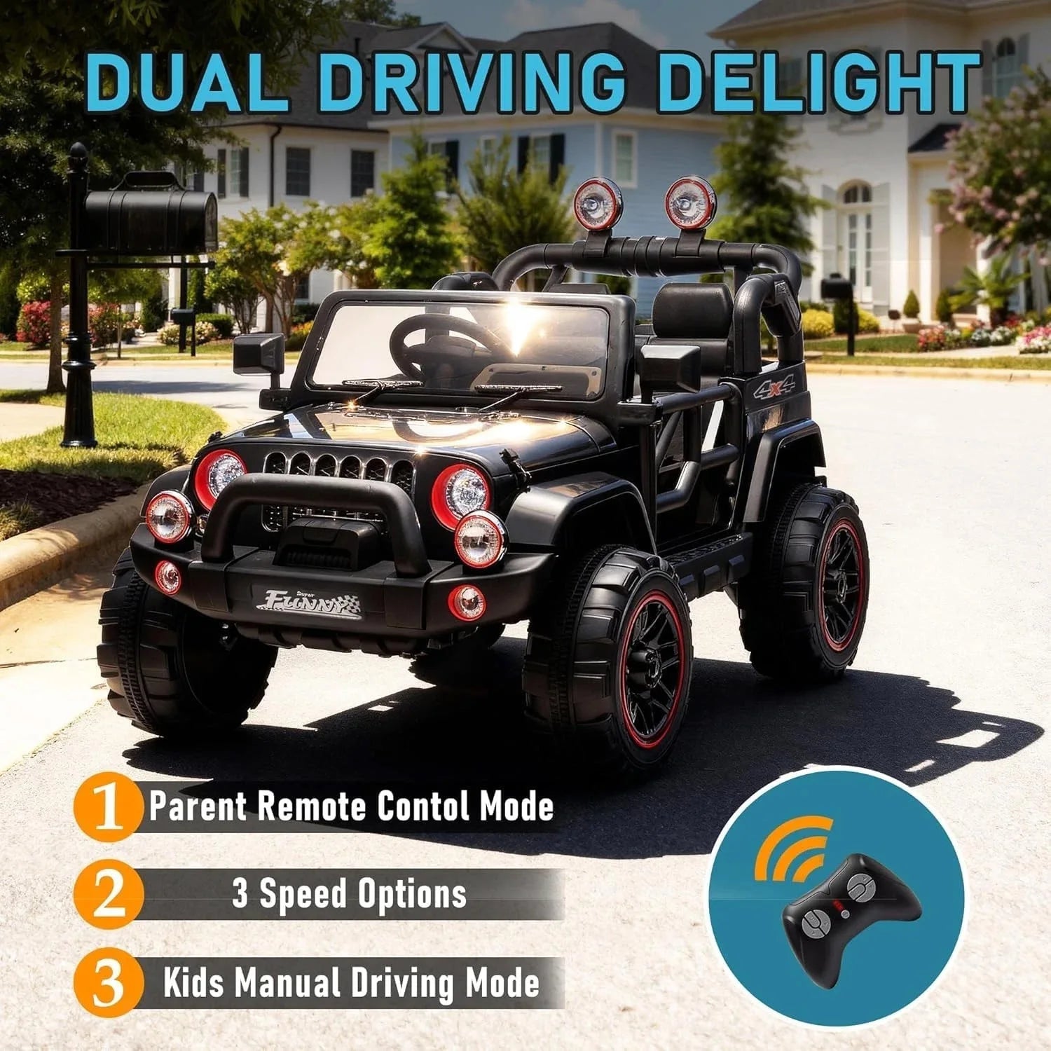 Carro Eléctrico 2 Asientos 24V para Niños | Control Padres | Bluetooth | 3-8 Años 🚗 - Firu Total Sales