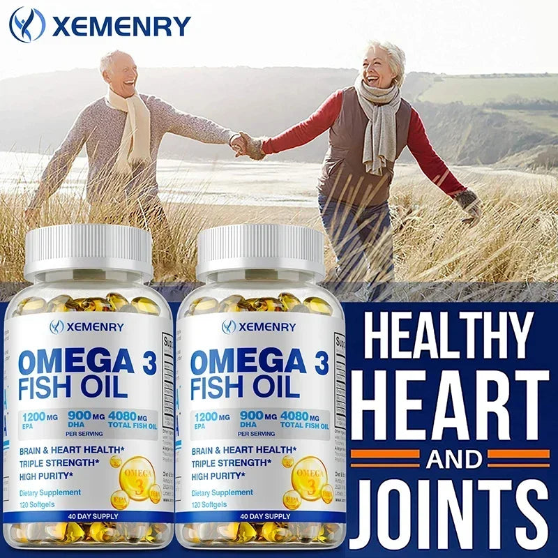 Omega-3 Fish Oil - Supports Brain Health, Cardiovascular and Skin Health, Antioxidant and Anti-inflammatory - 120 Capsules