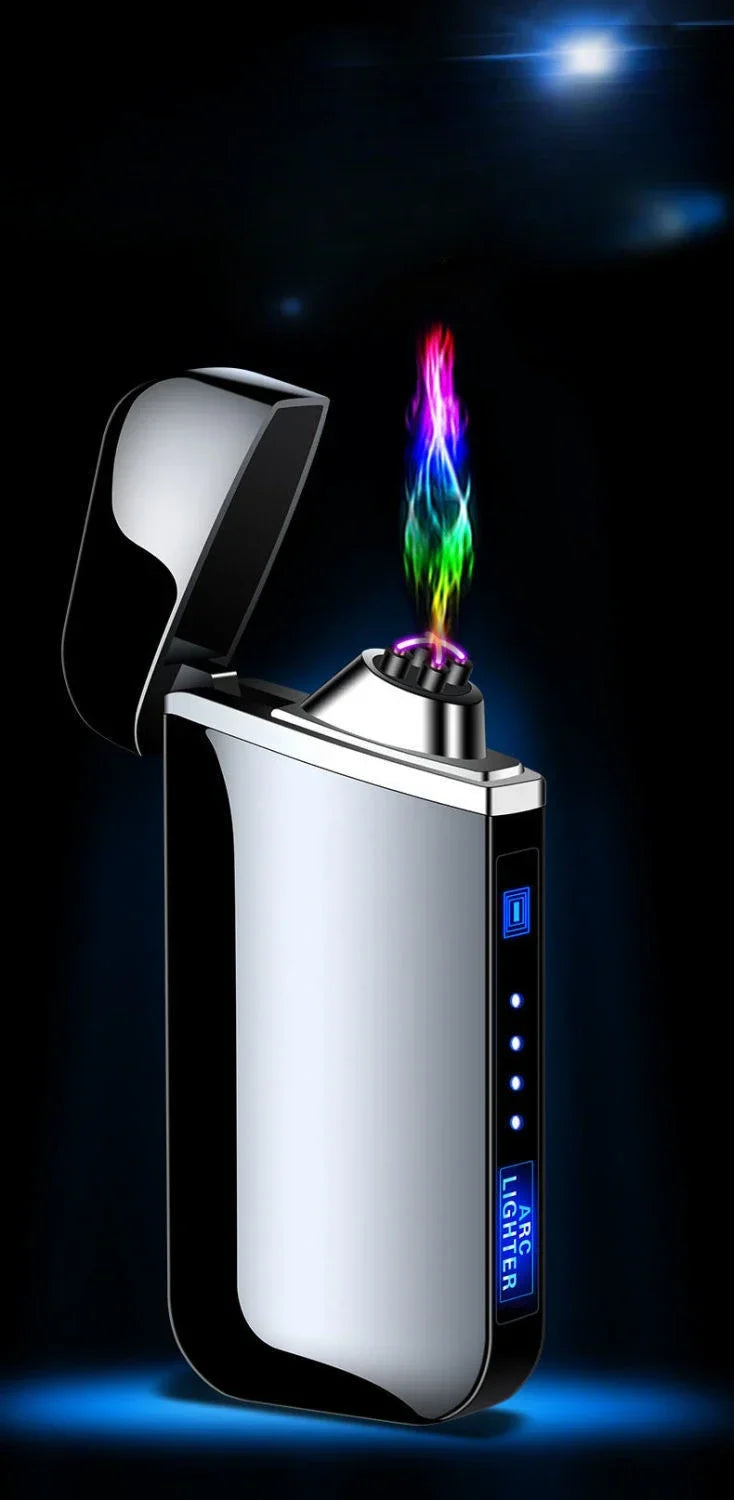 Smart Windproof Flameless Plasma Lighter | Double Arc USB Rechargeable | LED Power Display Touch | Metal Body