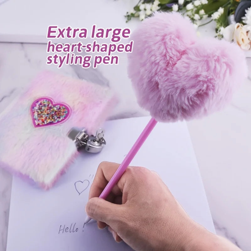 2 Pcs Heart-Shaped Notebook Set, Plush Diary And Plush Heart Pen, Suitable For School, Office, Holiday Gifts And Daily Notes