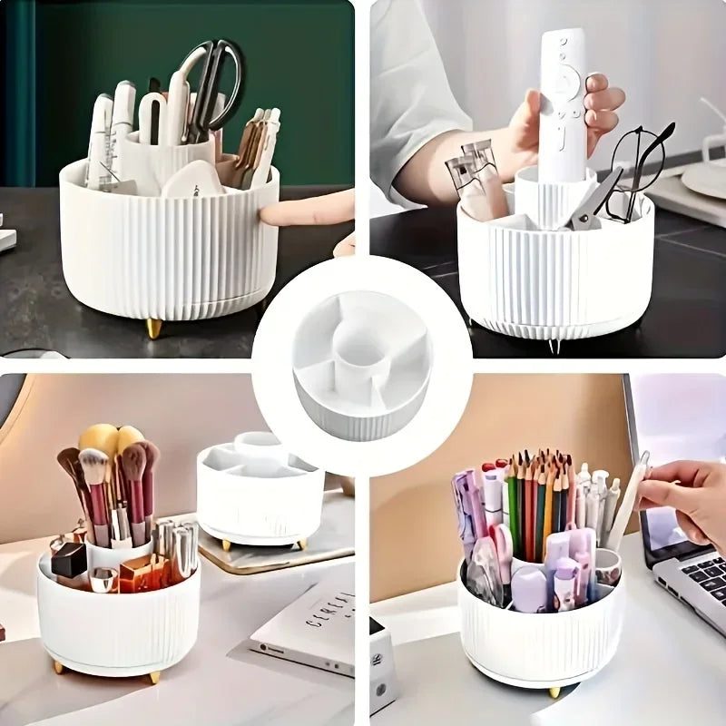 360° Rotating Makeup Organizer | 5 Compartments | Brushes, Lipstick & Cosmetic Holder
