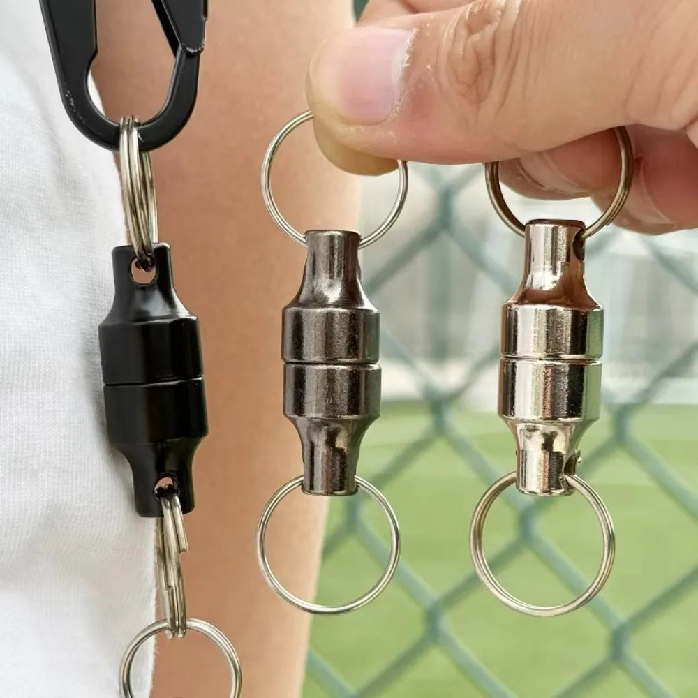 6/1Pairs Magnetic Mini Keychains Double Loops Hook Carbon Steel Anti-loss Car Keys Necklace Hanging Holders Magnets Storage Tool
