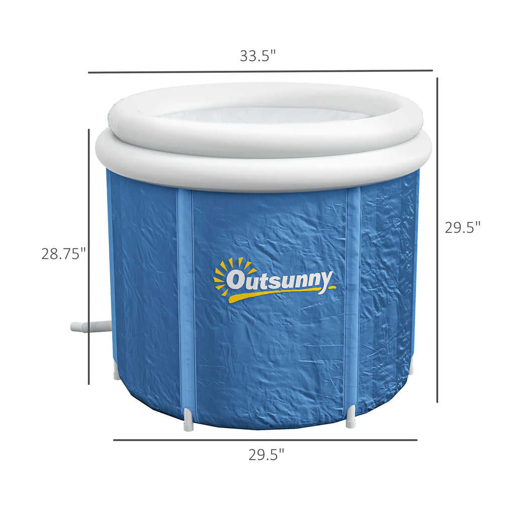 Inflatable Ice Bath Tub 100 Gallon Cold Plunge Pool for Athletes Recovery with Thermal Cover Hand Pump Carry Bag Blue and Black