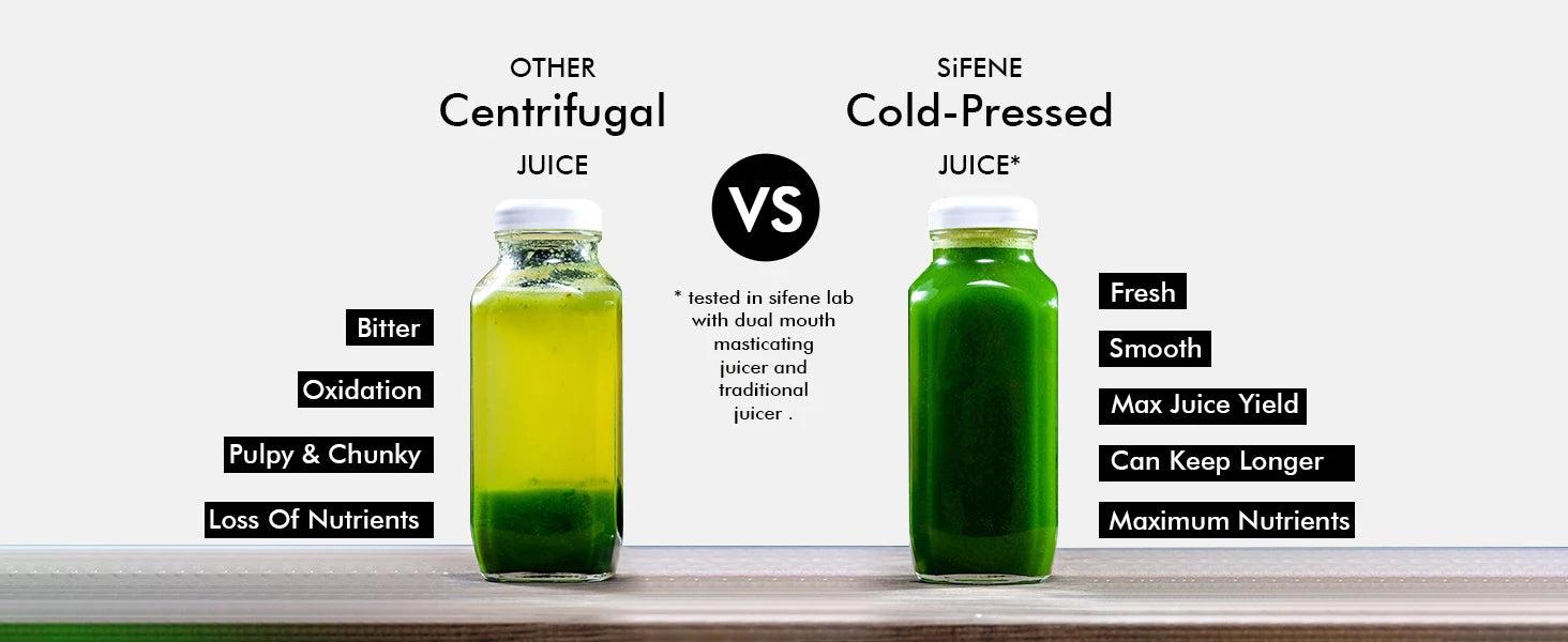SiFENE Cold Press Juicer - Slow Masticating, High Yield for Fruits & Veggies, Dual-Mouth, Anti-Clog, Easy Clean, BPA-Free, Gray