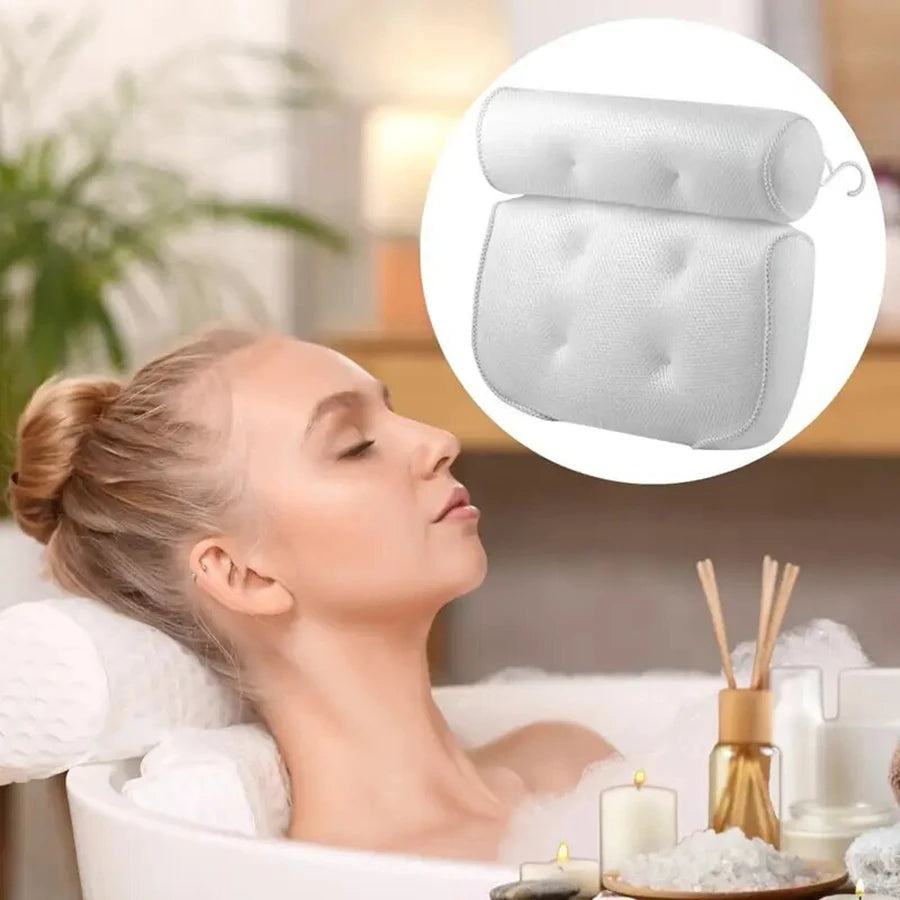 1 spa bathtub pillow with anti-slip suction cups for neck and back support, bathtub/bathroom accessory