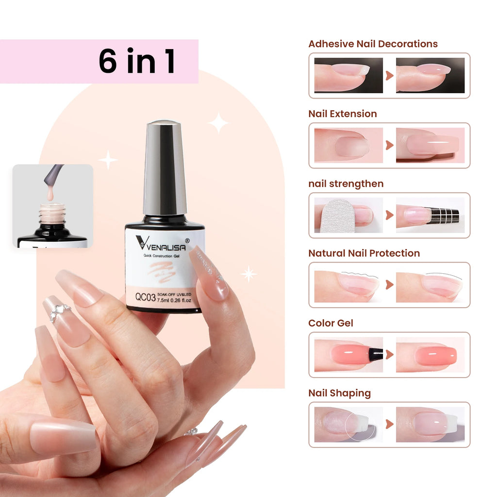 Gel de Construcción Rápida VENALISA 7.5ml | Semitransparente Jelly | Nude Rosa UV/LED 💅 - Firu Total Sales