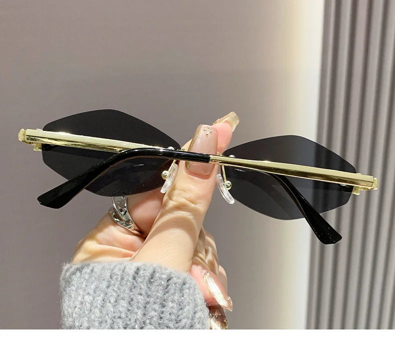 Trendy Rimless Polygonal Sunglasses Stylish Gradient Lens Metal Shades Eyewear Luxury Brand Small Vintage Sun Glasses