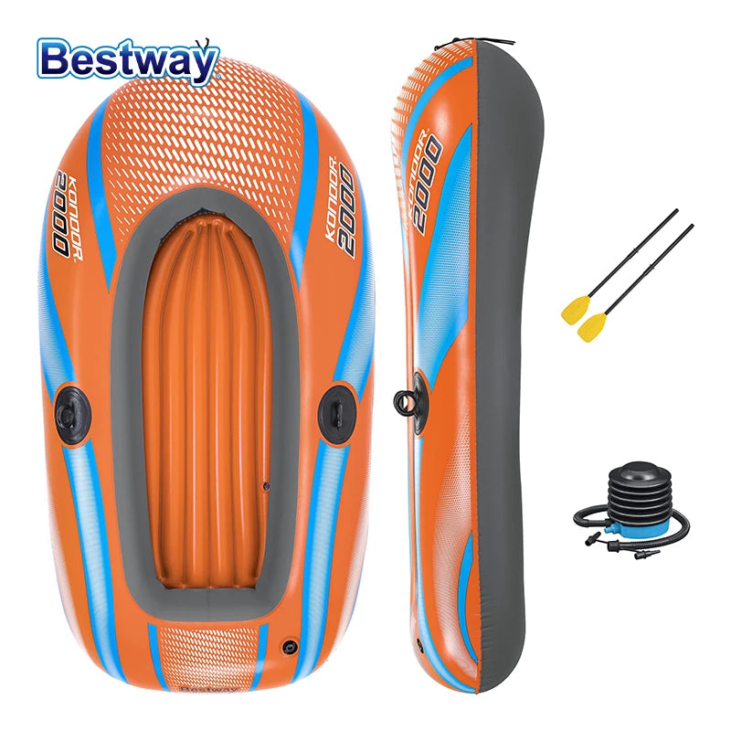 Bestway 61142 1-3 Person Heavy Duty Inflatable Kayak - Long Lasting PVC Rafting Adventure Boat for Thrilling Water