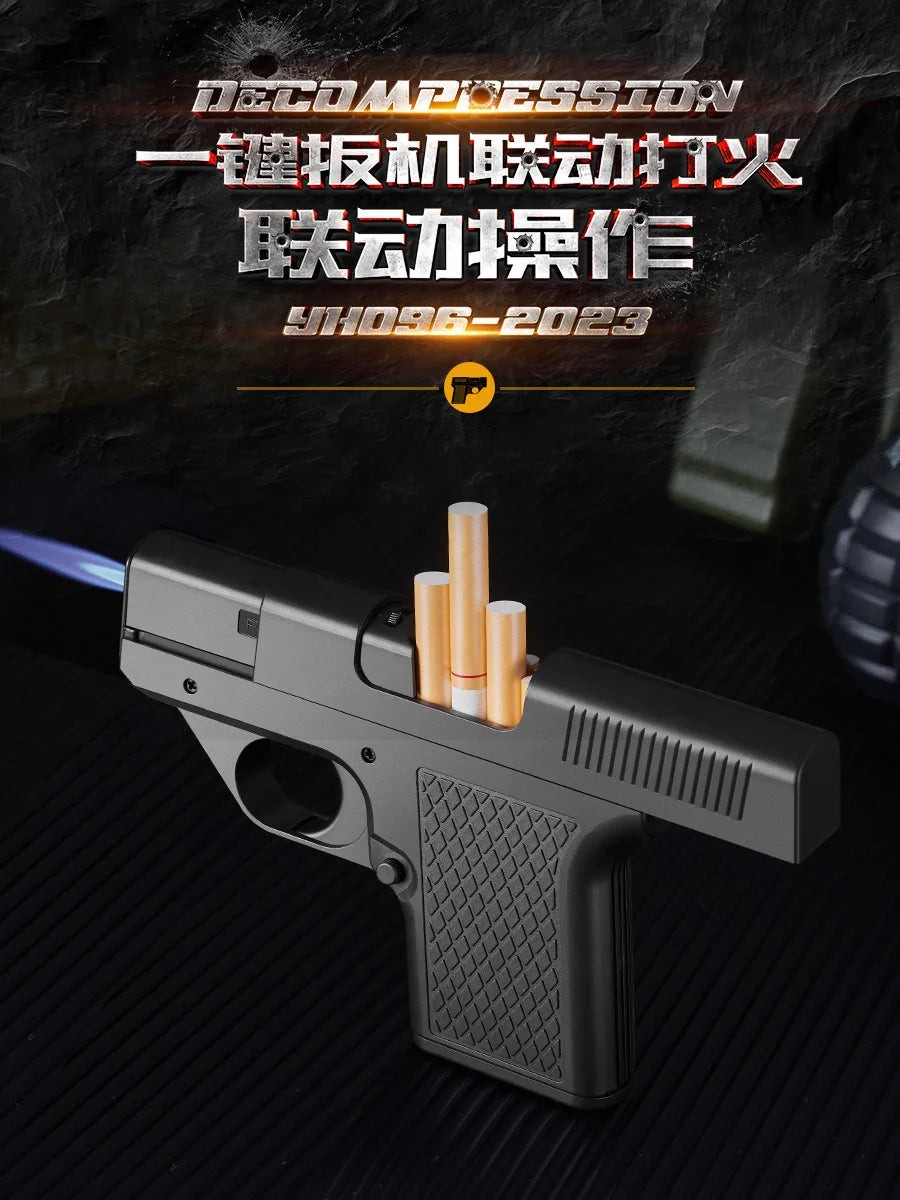 Plastic Clip Gun Type Butane Gas Lighter Three Capacity Cigarette Holder Windproof Jet Blue Flame Lighters Men's Gifts (NO GAS)