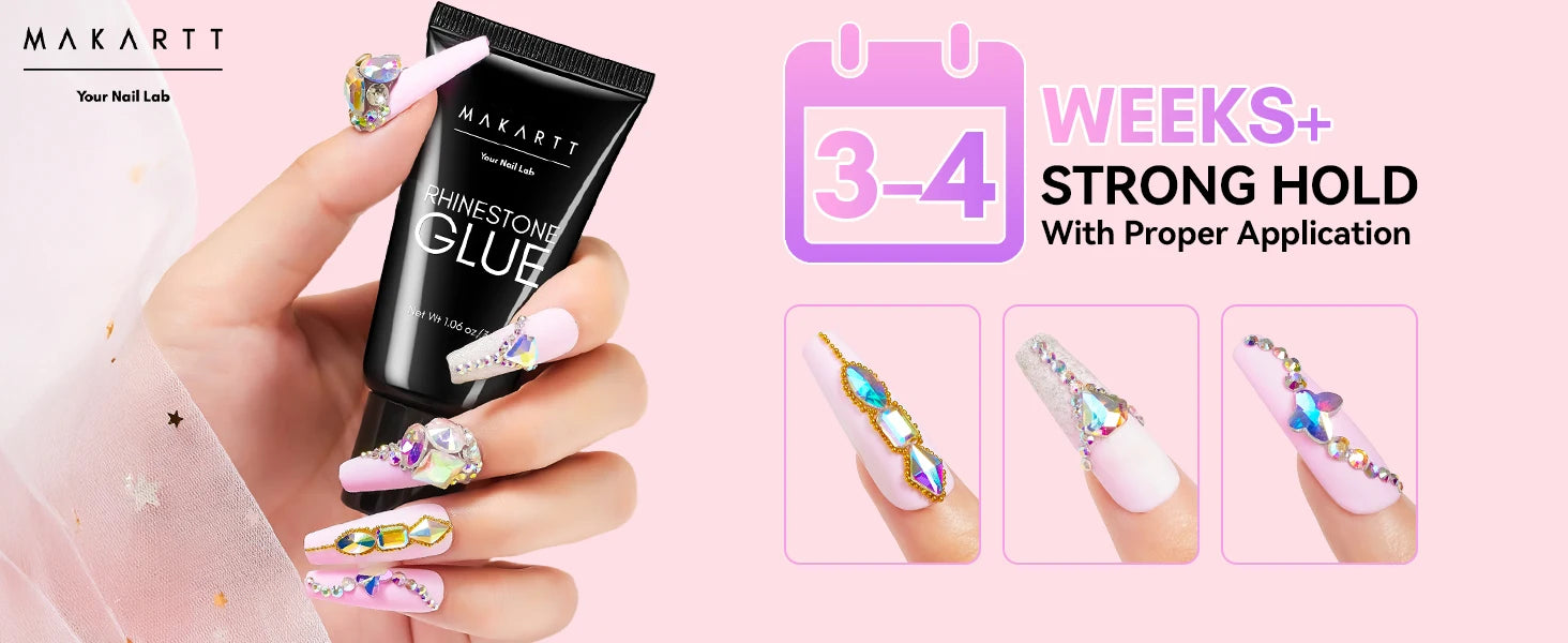 Makartt Nail Rhinestone Glue Set - Gel Nail Glue for Rhinestones, 3D Art Design Super Strong Adhesive for Charm Gems Jewel