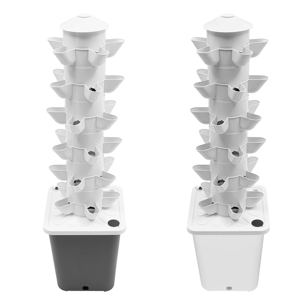 6-Tiers 30 Planting Holes Hydroponics Vertical Growing Kit, Tower Standing Soilless Vegetable Grower with LED & Water Tank