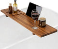 Teak Bathtub Tray - Wood Bath Caddy Tray 35" for Large Tubs - Adjustable Bathtub Table Trays - Luxury Shower Organizer f