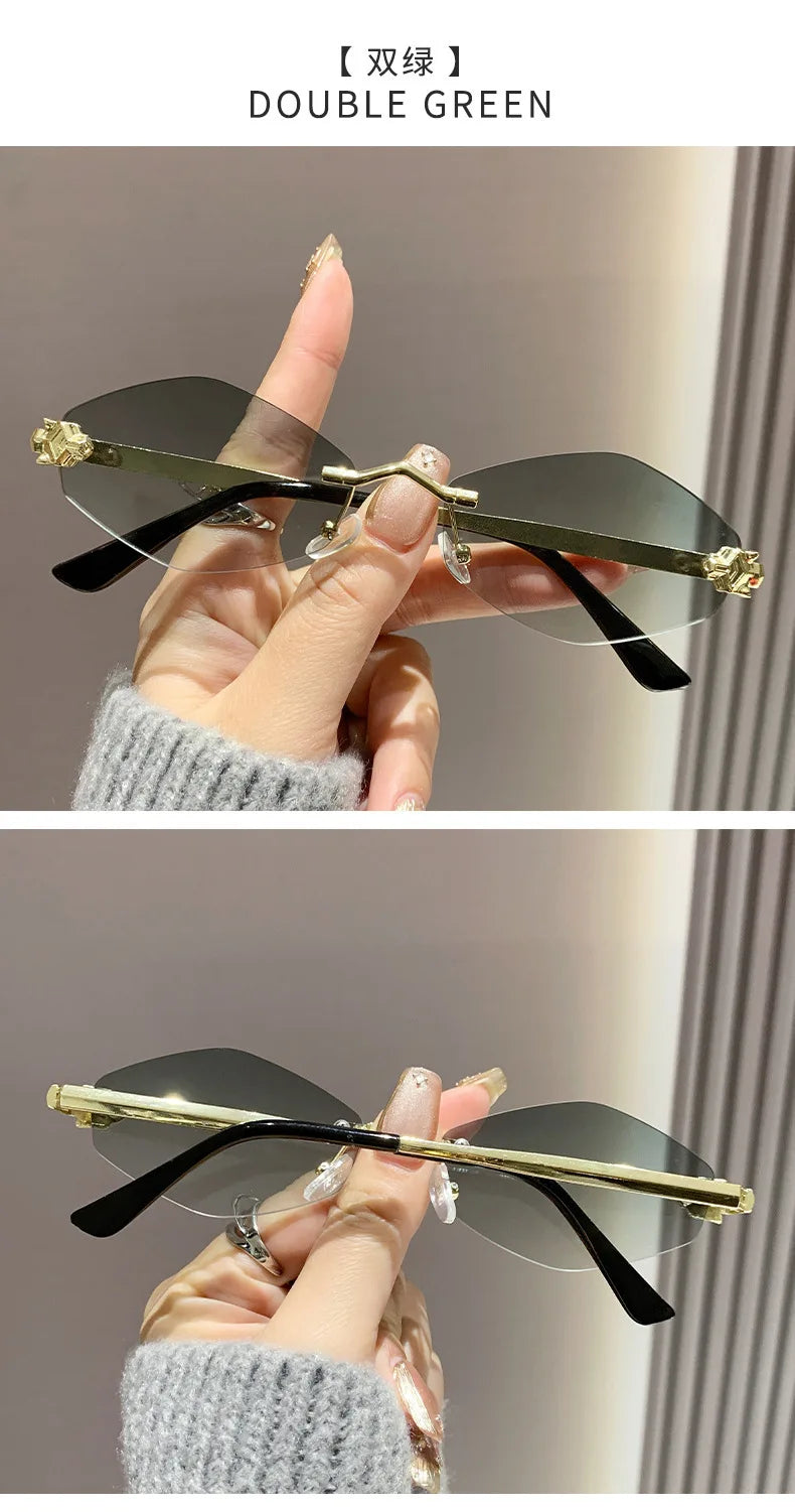 Trendy Rimless Polygonal Sunglasses Stylish Gradient Lens Metal Shades Eyewear Luxury Brand Small Vintage Sun Glasses