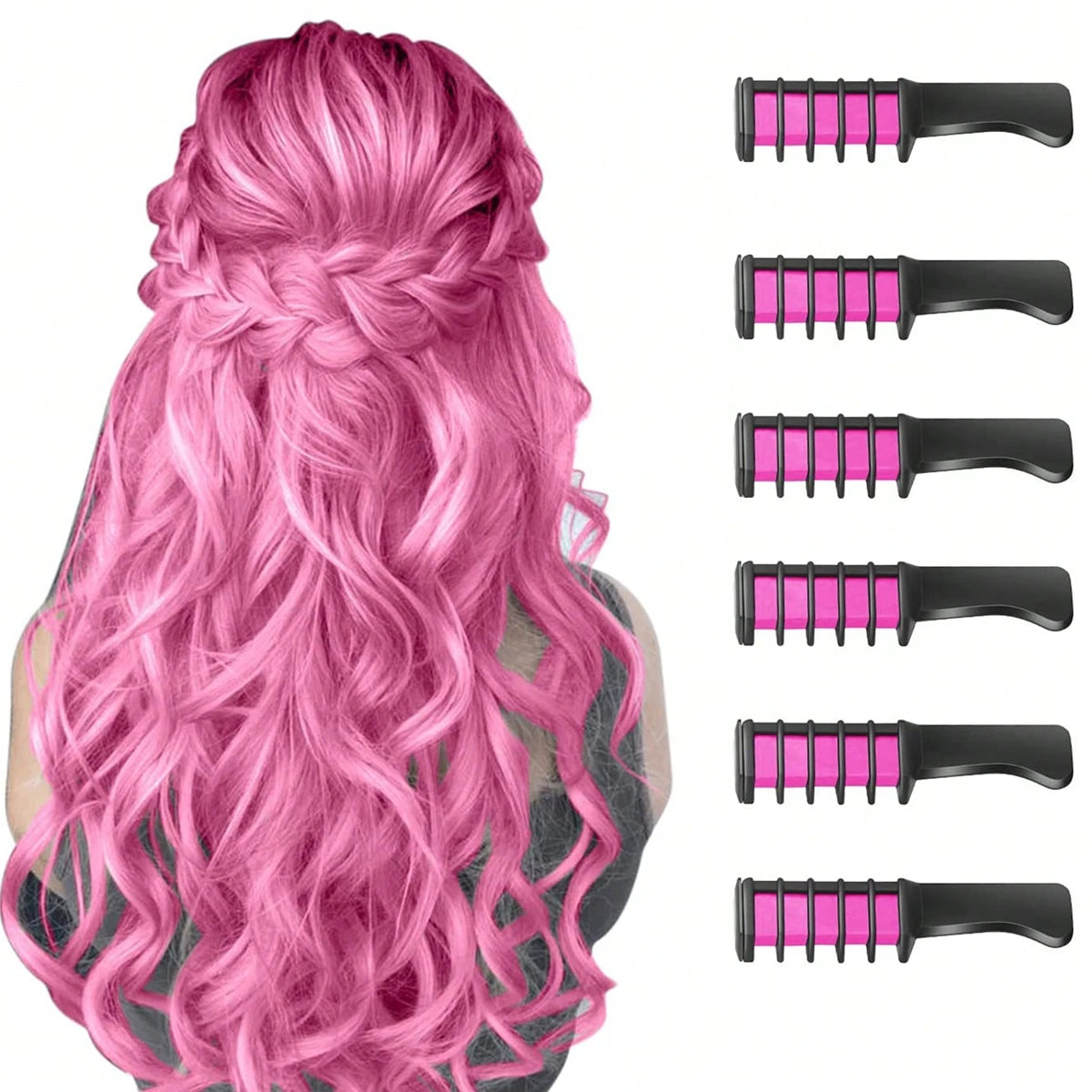 6-Piece Temporary Hair Dye Set, New Chalk Comb Temporary Washable Hair Dye, Suitable for Girls' Birthday Role-Playing DIY