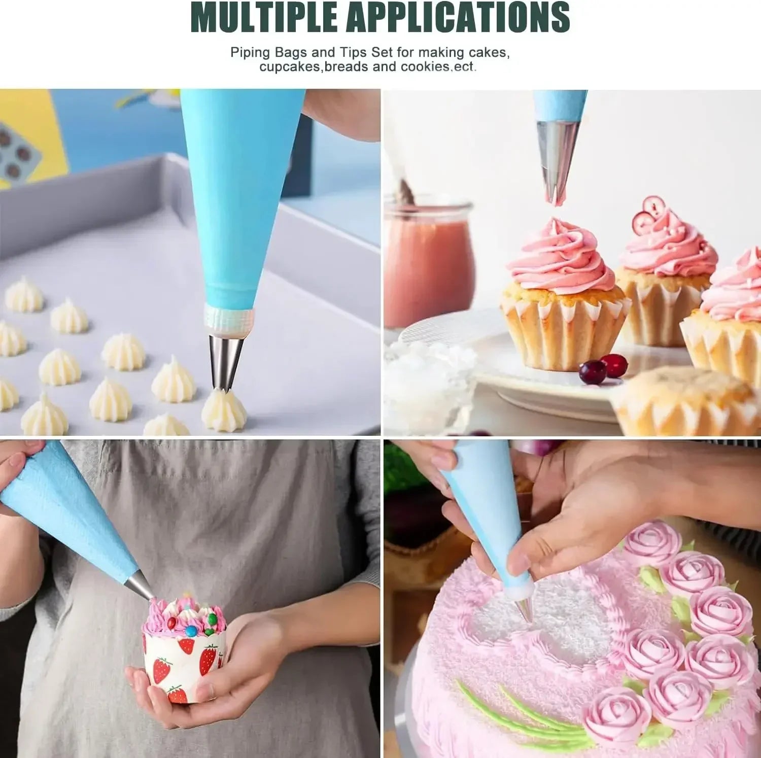 Set Mangas Pasteleras Reutilizables de Silicona con Boquillas de Acero | Repostería 🎂