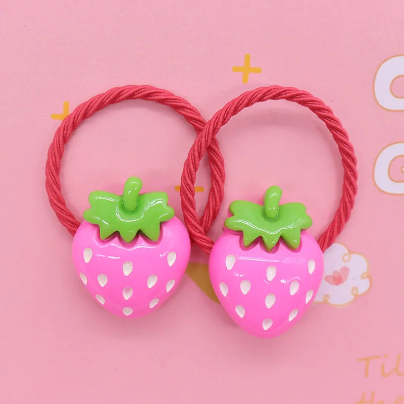 2Pcs/Set Halloween Gift Resin Strawberry Hair Accessories Colorful Hair Ties Children's Rubber Bands Kid Headband Scrunchies