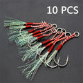 10-40Pcs Slow Jigging Fishing Cast Jigs Assist Hook Barbed Single Jig Hooks Thread Feather Pesca High Carbon Steel Fishing Lure