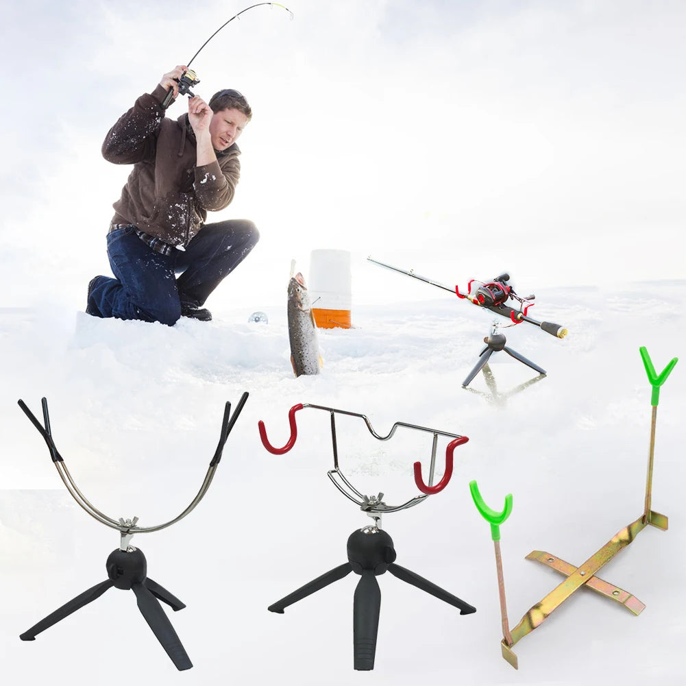 Portable Ice Fishing Rod Holder Adjustable Angle Double-Head Fish Pole Holder Metal Folding Rod Holder for Winter Sea Fishing
