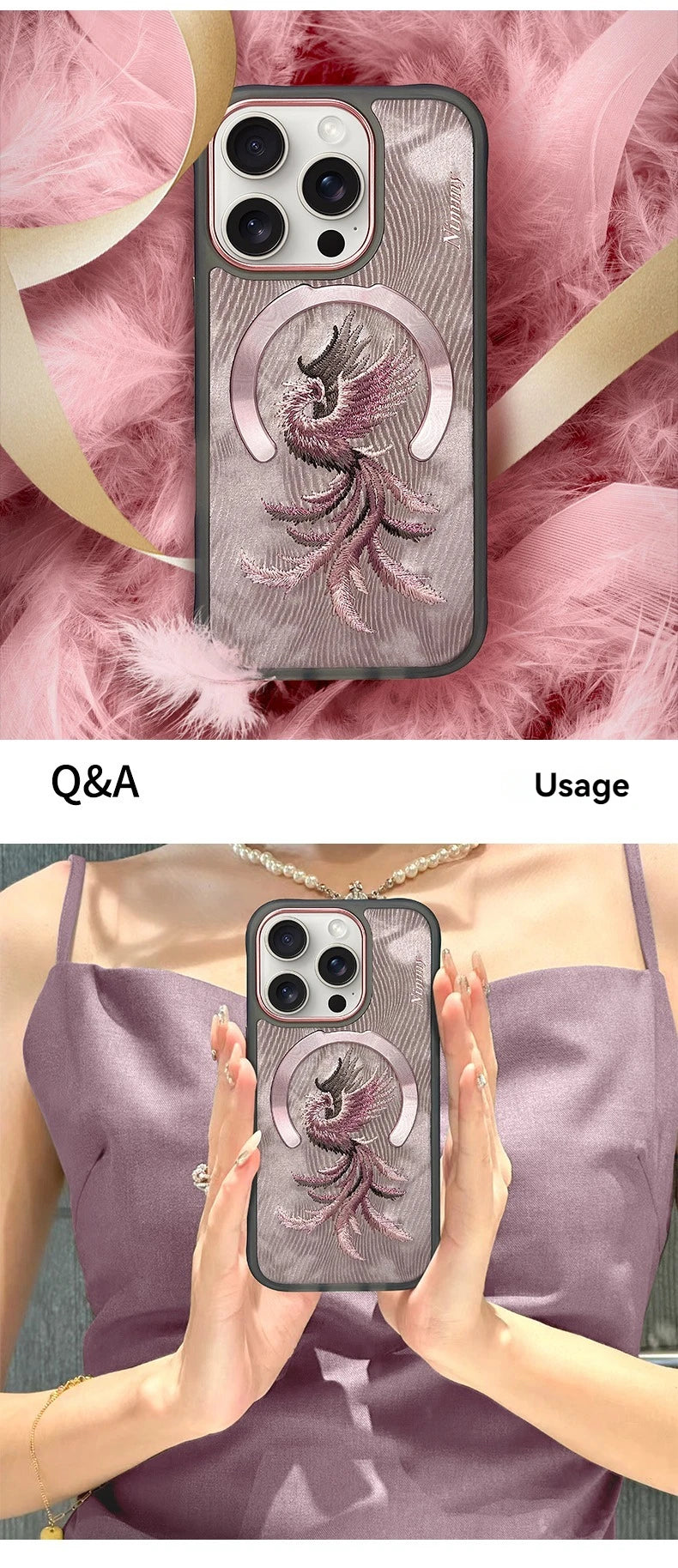 Dragon Phoenix 3D Embroidery Protective Case For iPhone 16 Pro Max Magnetic Wireless Charger Trend Original Fashion Cover - Firu Total Sales