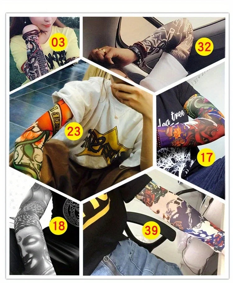 6Pcs Summer Thin Ice Slide Fiber Tattoo Arm Sleeve - Unisex Wear Resistant Cooling Arm Guard
