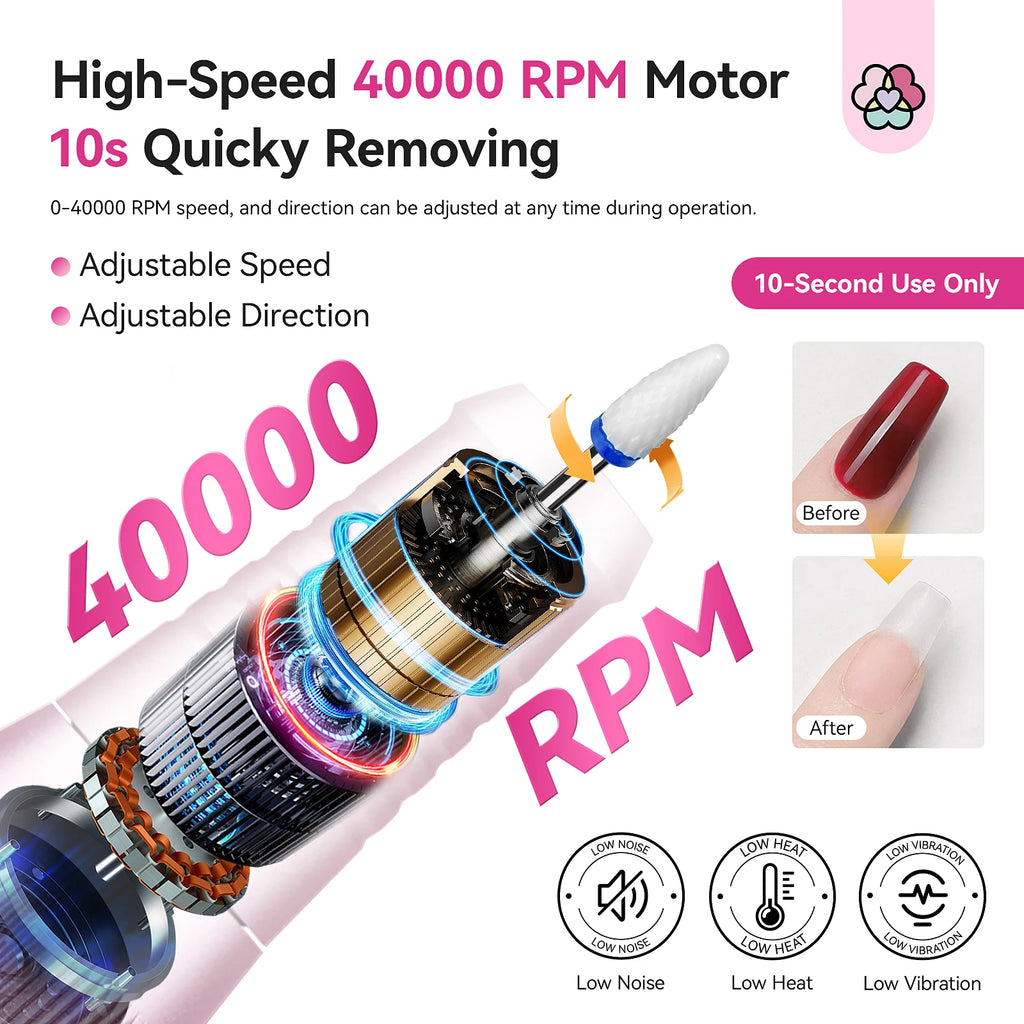 SAVILAND 40000RPM Professional Electric Nail Drill Machine Kit Rechargeable 4000mAh Electric Nail File for Thick Acrylic Nails - Firu Total Sales