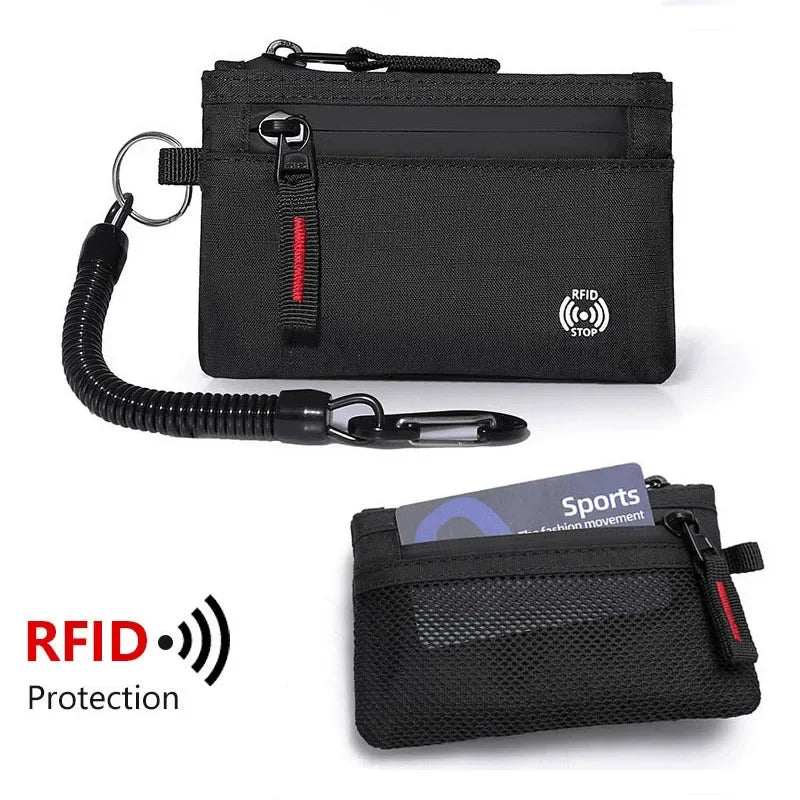 Zipper Rfid Wallet Mini Coin Purse Women Men's Nylon Short Wallet Retro Key Card Holder Small Money Bag Trend Youth Mini Handbag
