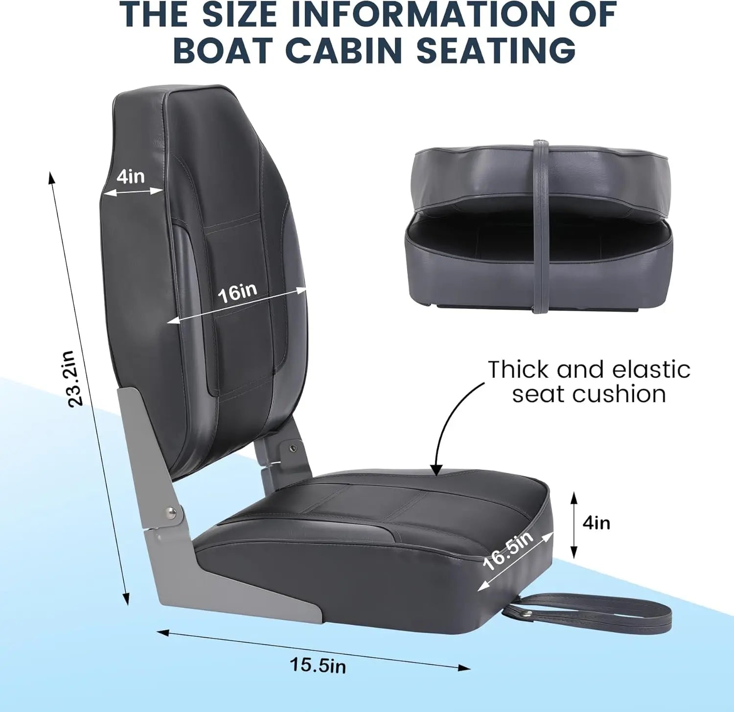 2 Pack Folding Boat Seats, High Back Fishing Boat Seat, Comfortable Boat Chairs with Thick Sponge Padding and Hinge, Dark grey