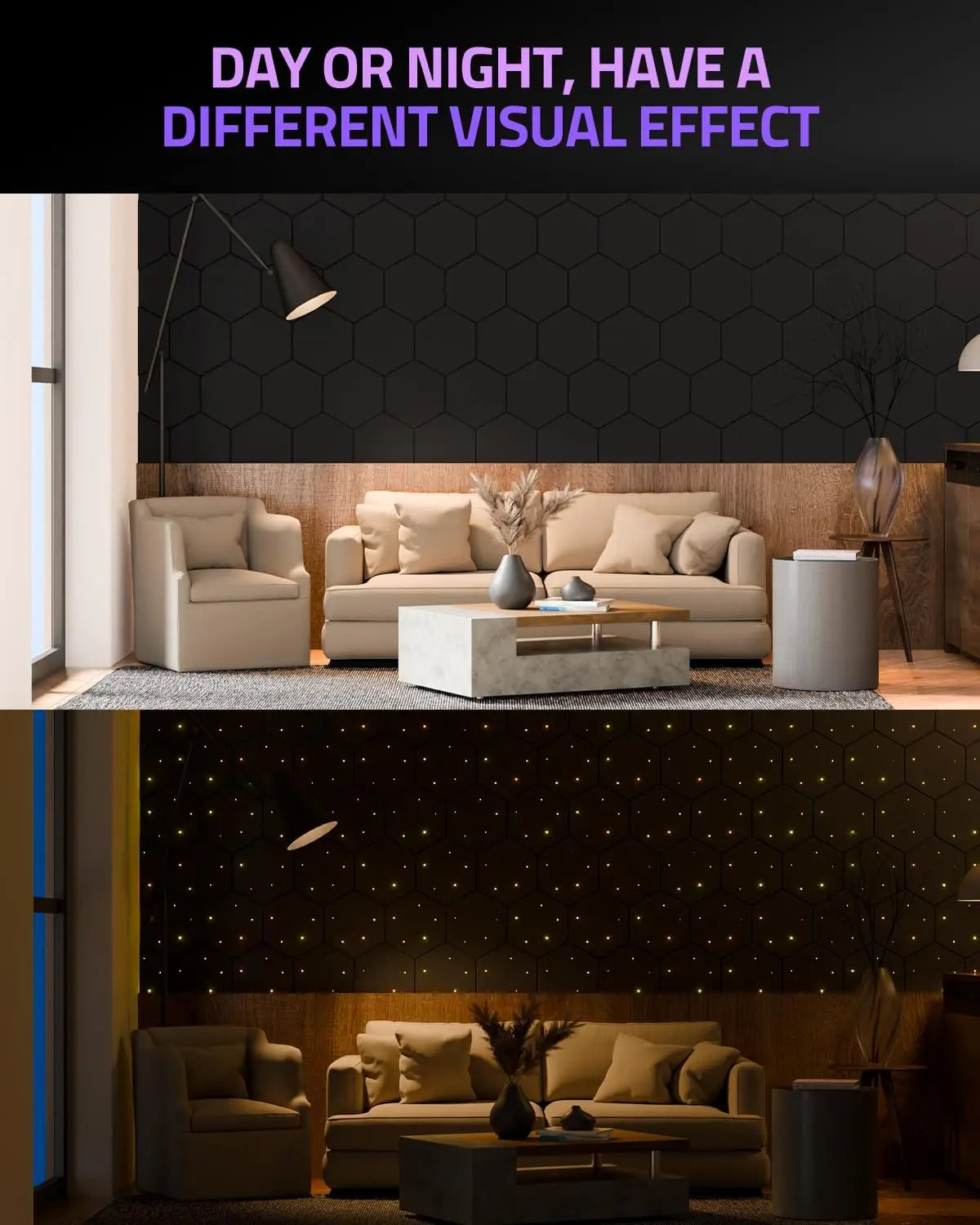 12 Pack Self-adhesive Hexagon Acoustic Foam Panels with Fiber Optic Starlight, Noise Absorbing Wall Decor Black