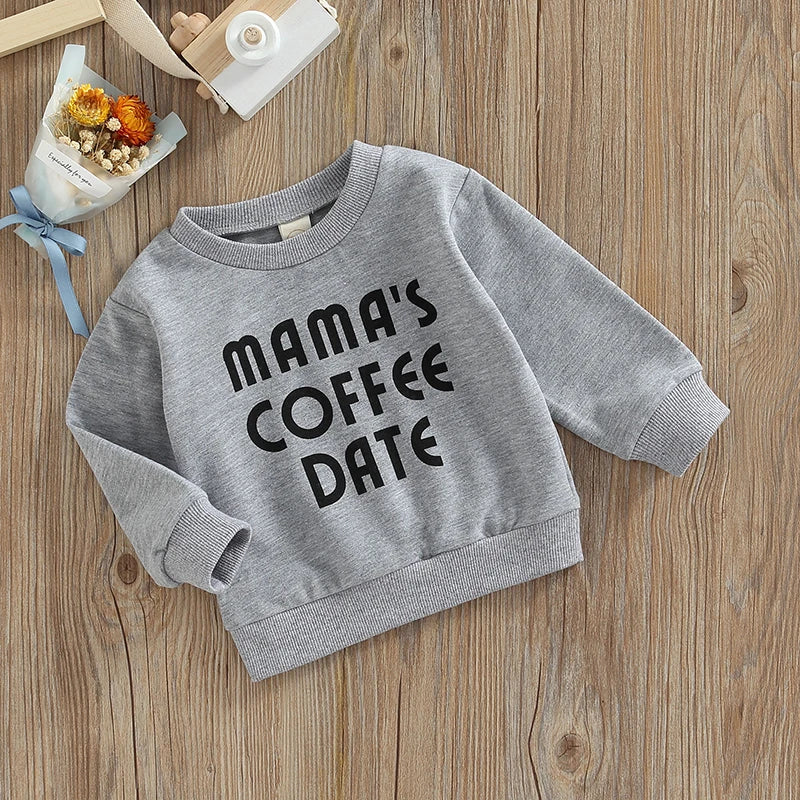 Baby Sweatshirt Letter Print Design Long Sleeve Round Neck Cute Breathable Pullover Tops