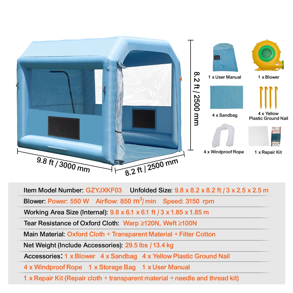 SucceBuy Inflatable Paint Booth Inflatable Spray Booth with Powerful Blowers and Air Filter System Portable Car Paint Booth
