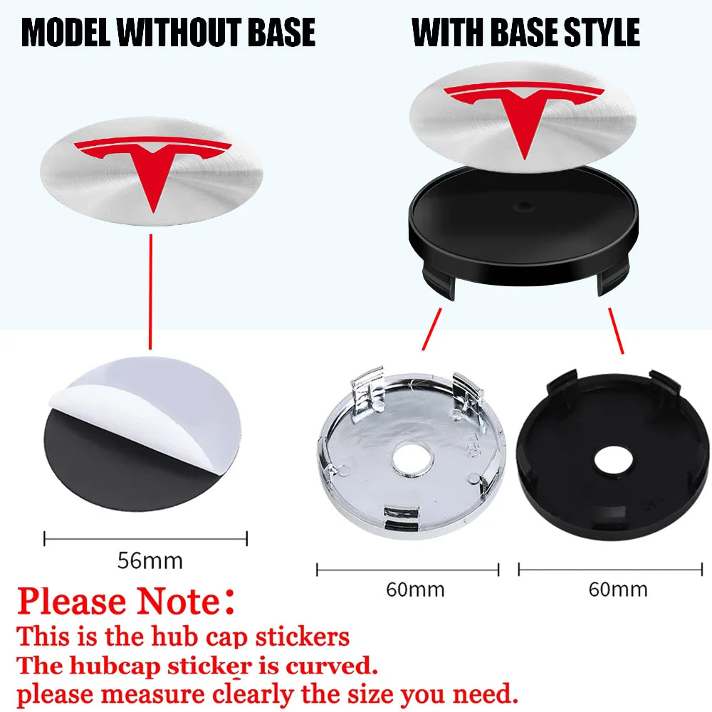 4pcs 56/60mm Car Wheel Center Cover Sticker Tire Hub Cap Badge Covers For Tesla Model 3 Model S Model X Model Y Coil Accessories