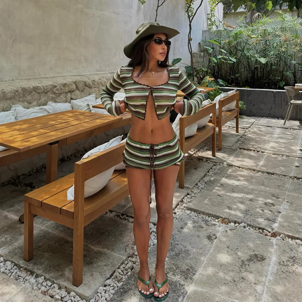 2026 Women Beach 2 Piece Sets Bikini Cover-Ups Swimsuit Tops And Low Waist Shorts Sexy Ladies Swimming Cover Up Bathing Suit