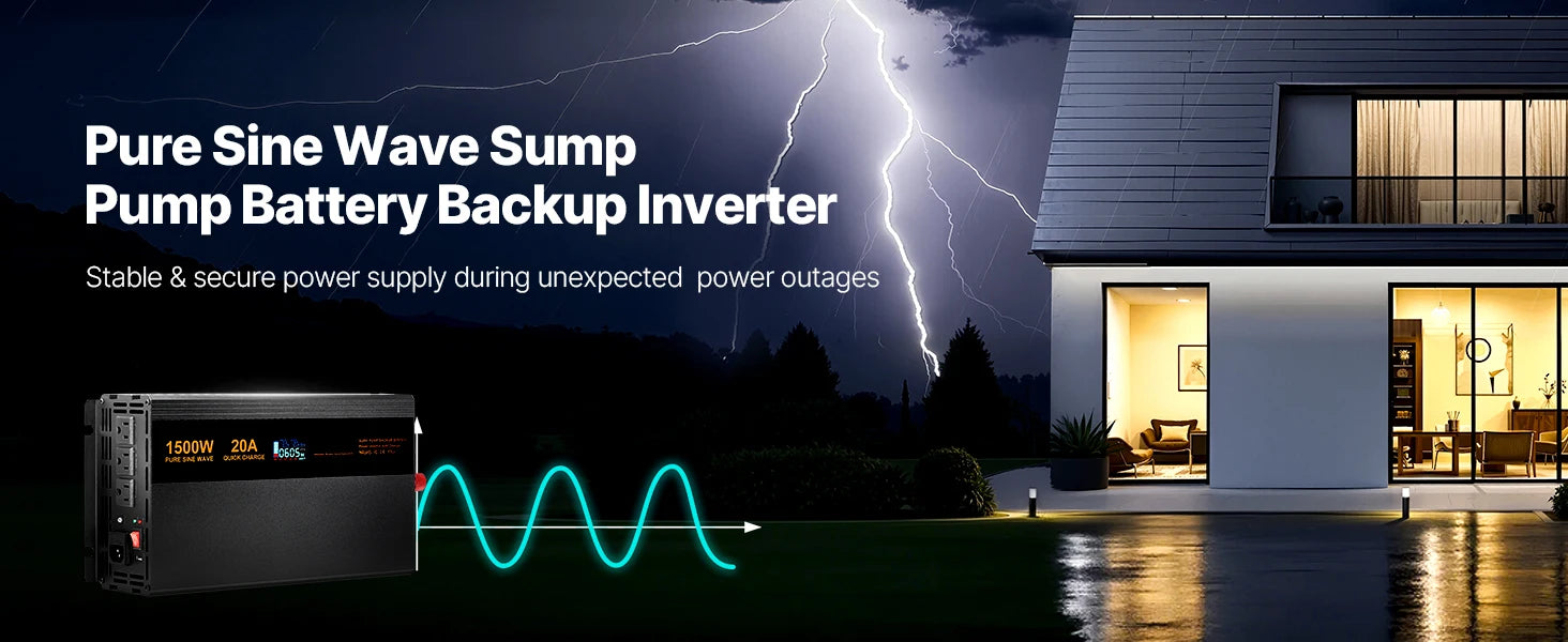 SucceBuy Sump Pump Battery Backup System 1500W / 3000W Auto Switches to Battery Inverter for Continuous Sump Pump Operation