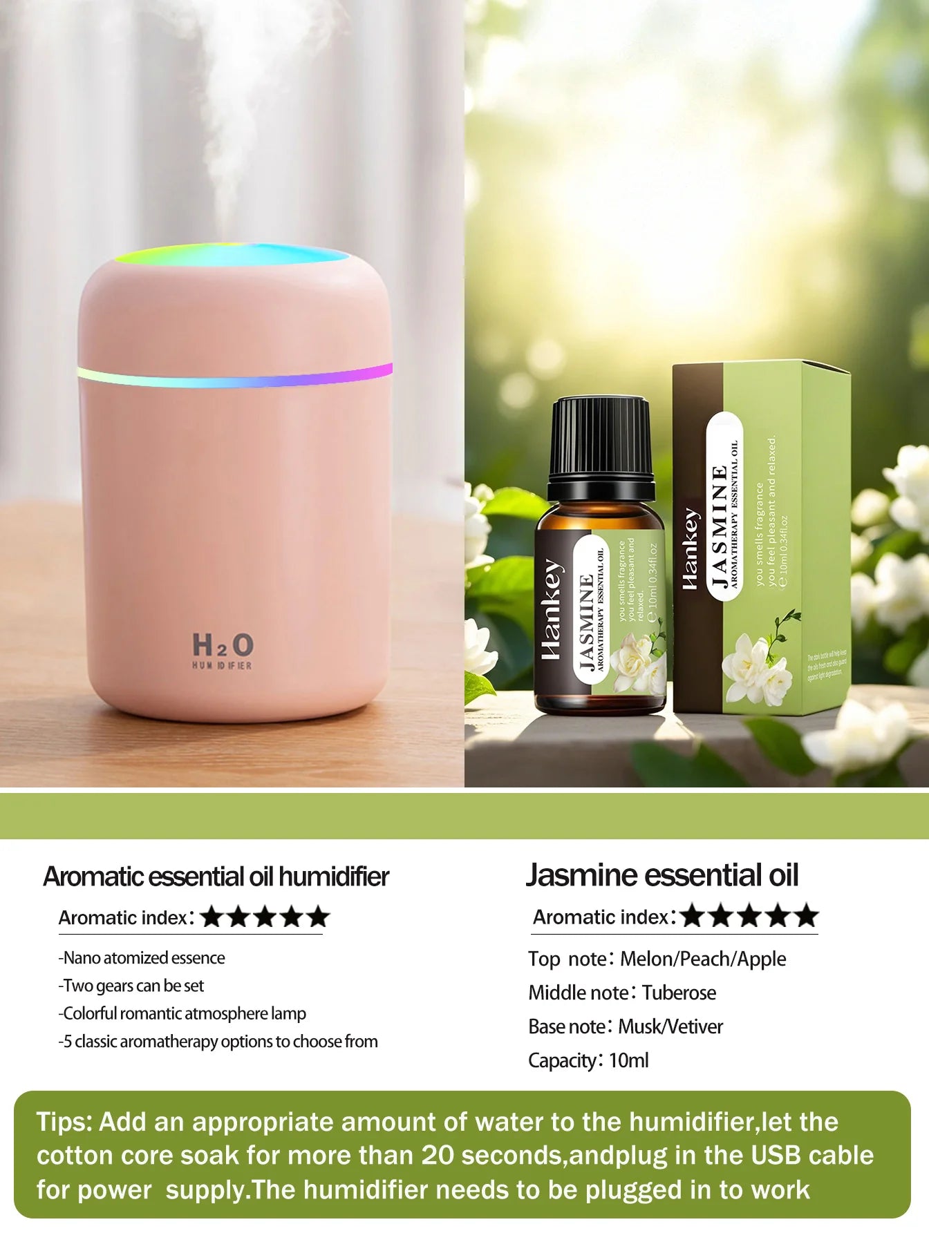 Difusor Aromaterapia 300ML | Purificador de Aire | Luz 7 Colores | Auto y Hogar 🌿