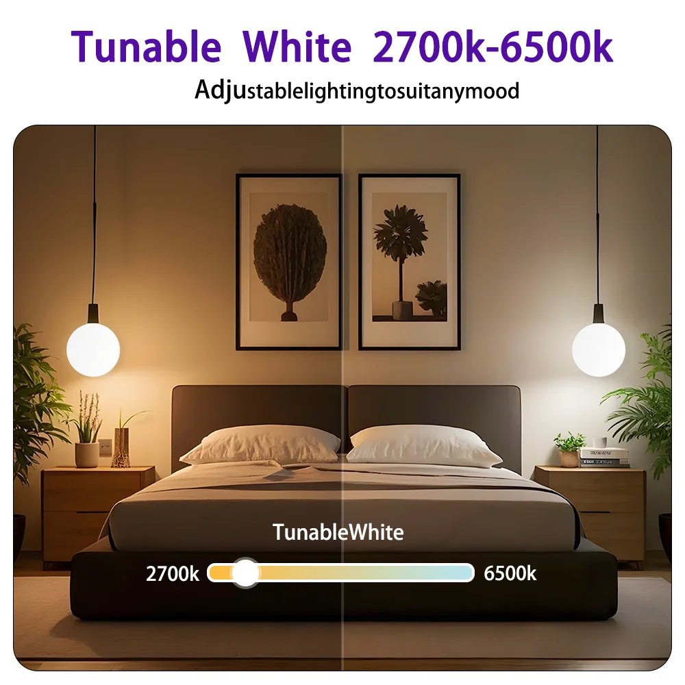 4pcs, RGBCW Smart Bulbs, Color Changing Dimmable LED Lights, Music Sync & App Control for Home Bedroom