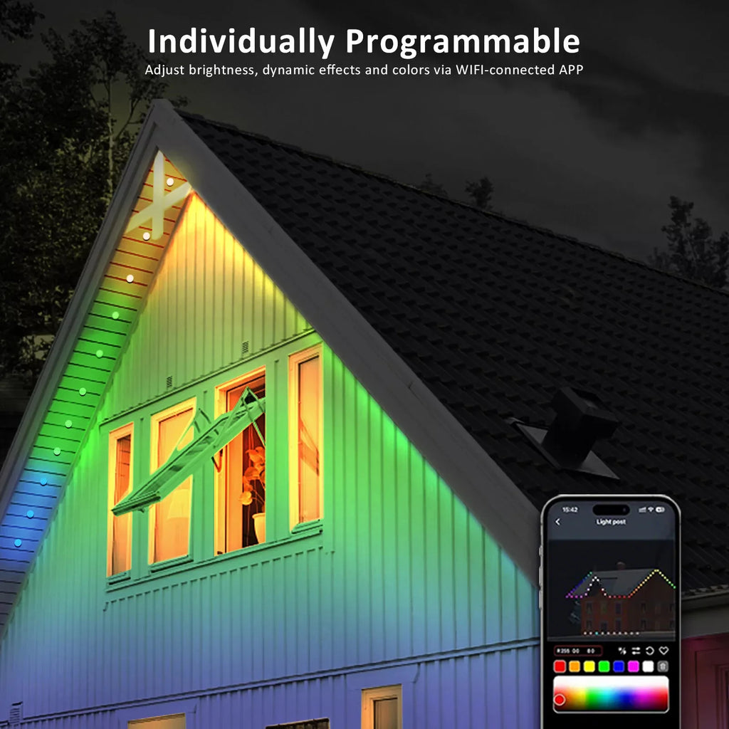 Luces Alero Exterior MIMIRGB 60m | 120LEDs RGBIC | IP67 | Alexa | Halloween y Navidad | Casa Completa - Firu Total Sales