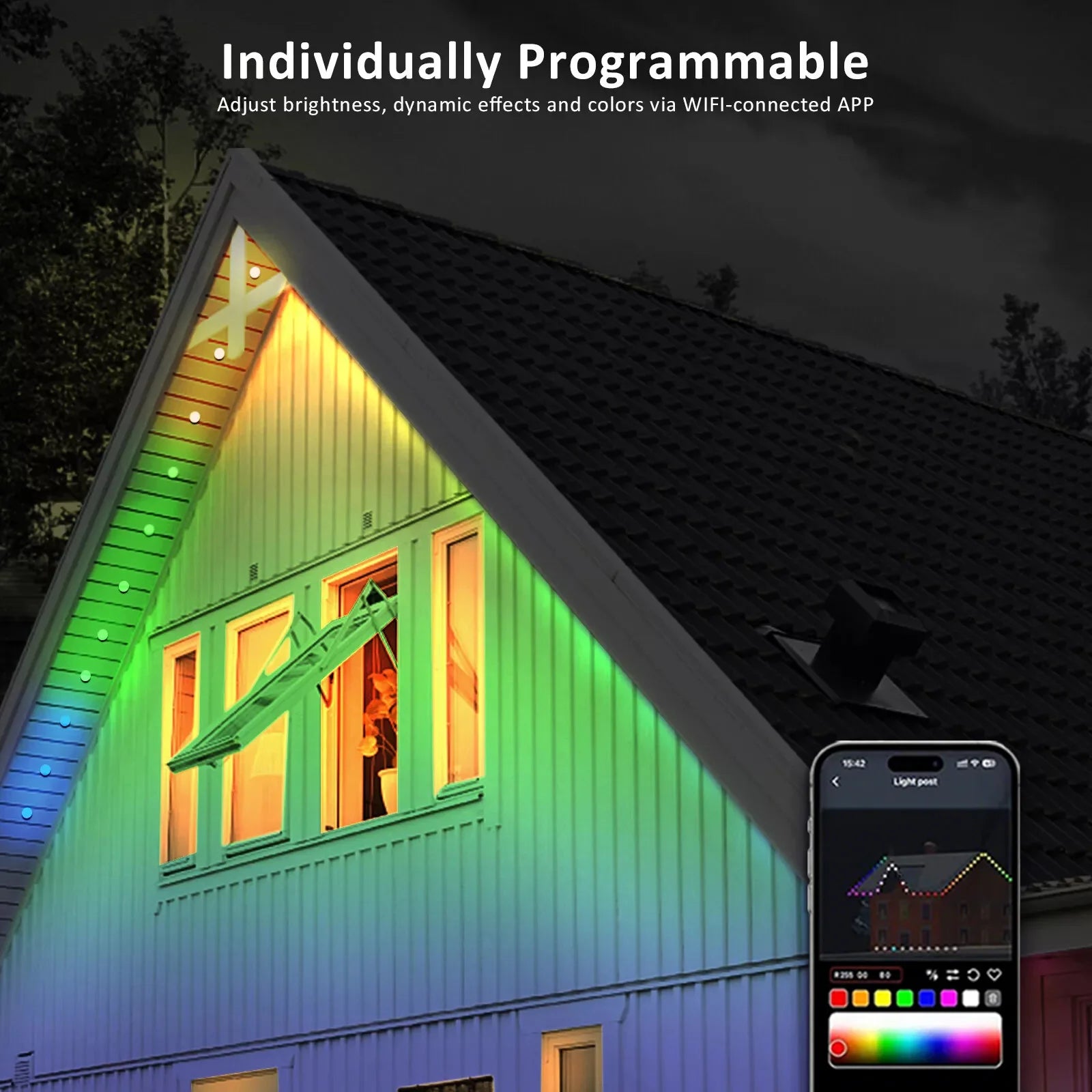 Luces Alero Exterior MIMIRGB 60m | 120LEDs RGBIC | IP67 | Alexa | Halloween y Navidad | Casa Completa - Firu Total Sales