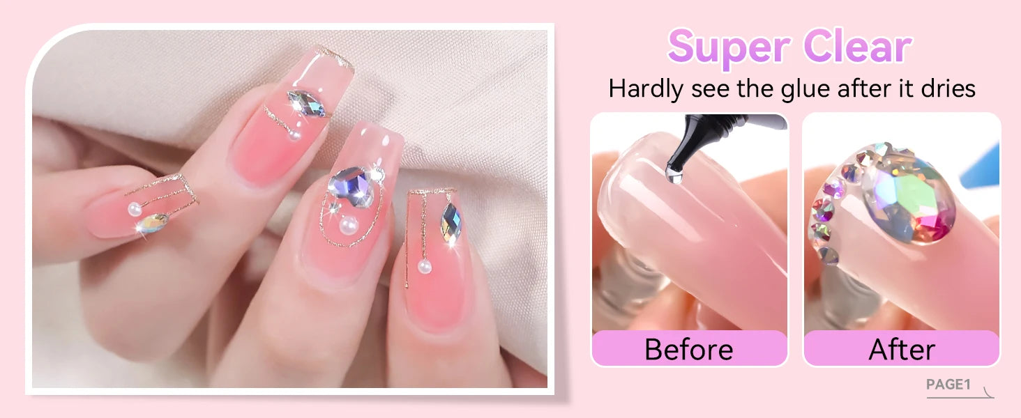 Makartt Nail Rhinestone Glue Set - Gel Nail Glue for Rhinestones, 3D Art Design Super Strong Adhesive for Charm Gems Jewel